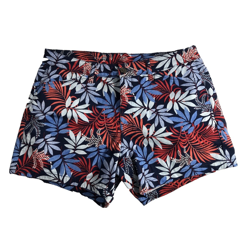 St John's Bay Shorts Women's Size 12 Navy Palms‎ Leaves 5" Inseam Tropical